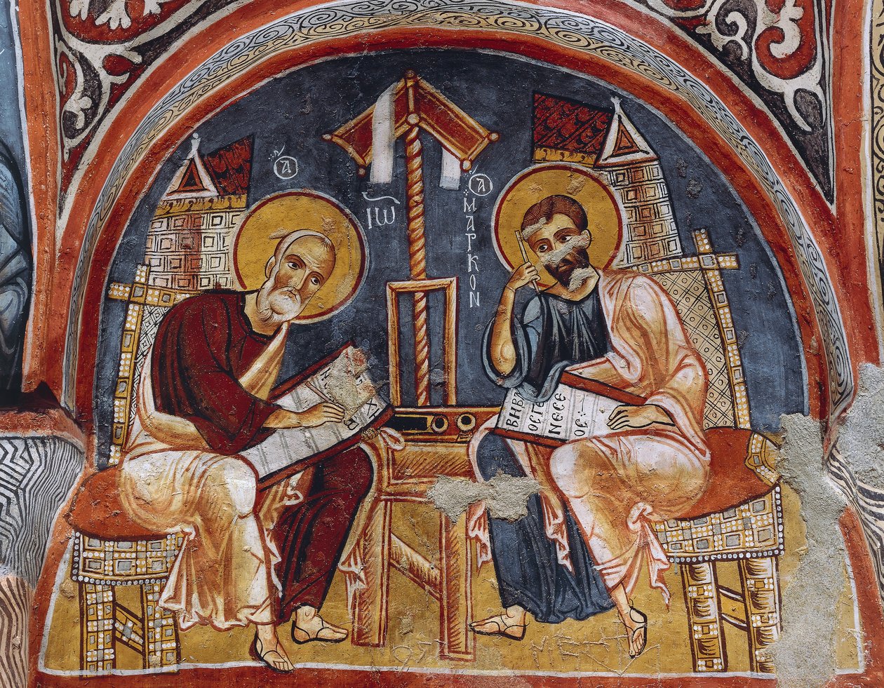 Evangelists Luke and Matthew writing Gospels, Karanlik Kilise (Dark Church) by Byzantine