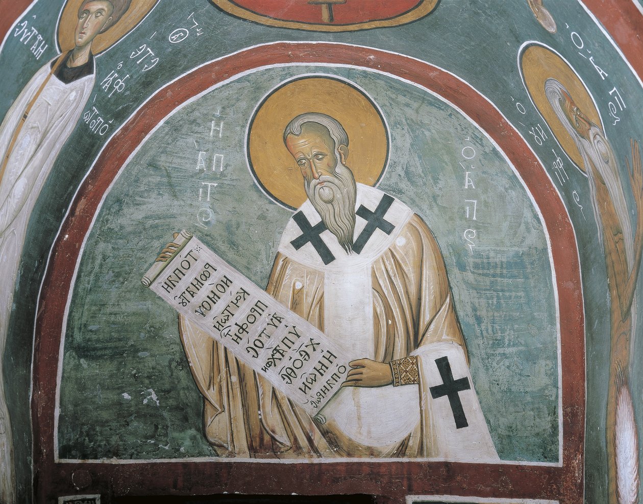 Paintings of a saint holding a letter, St. Ignatius Of Antioch, Panagia Too Araka, Lagoudera, Cyprus by Byzantine