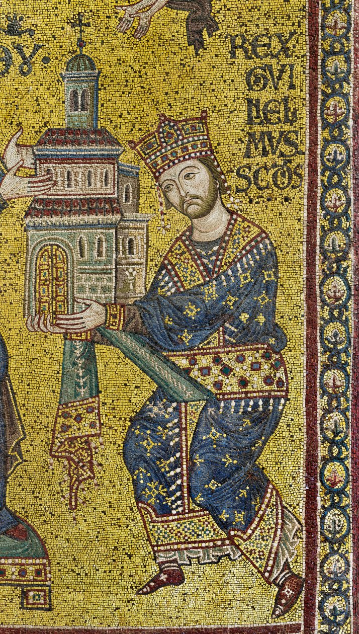 Byzantine mosaic depicting King William II offering the Cathedral to the Virgin Mary (detail) by Byzantine