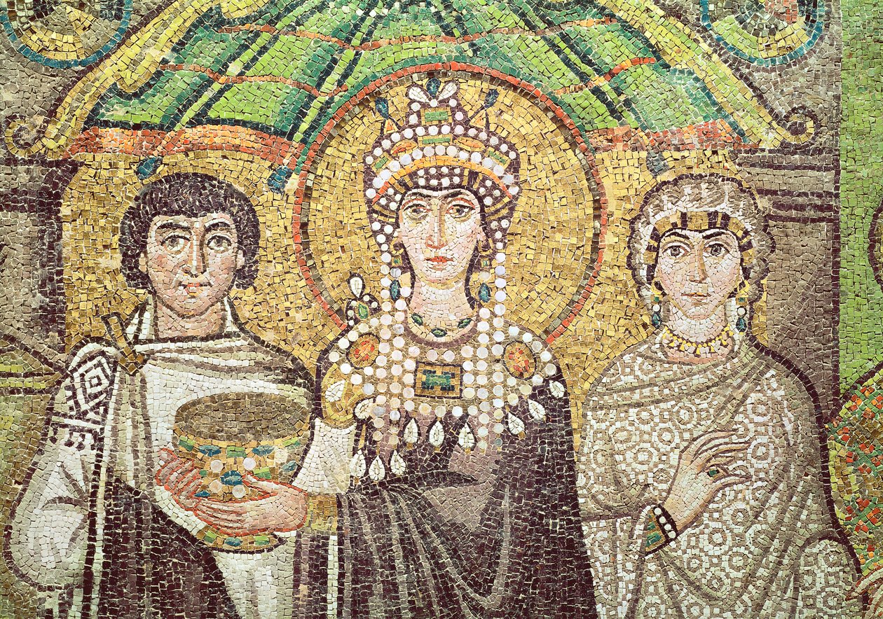 Empress Theodora with her court of two ministers and seven women, c.547 AD (detail) by Byzantine School