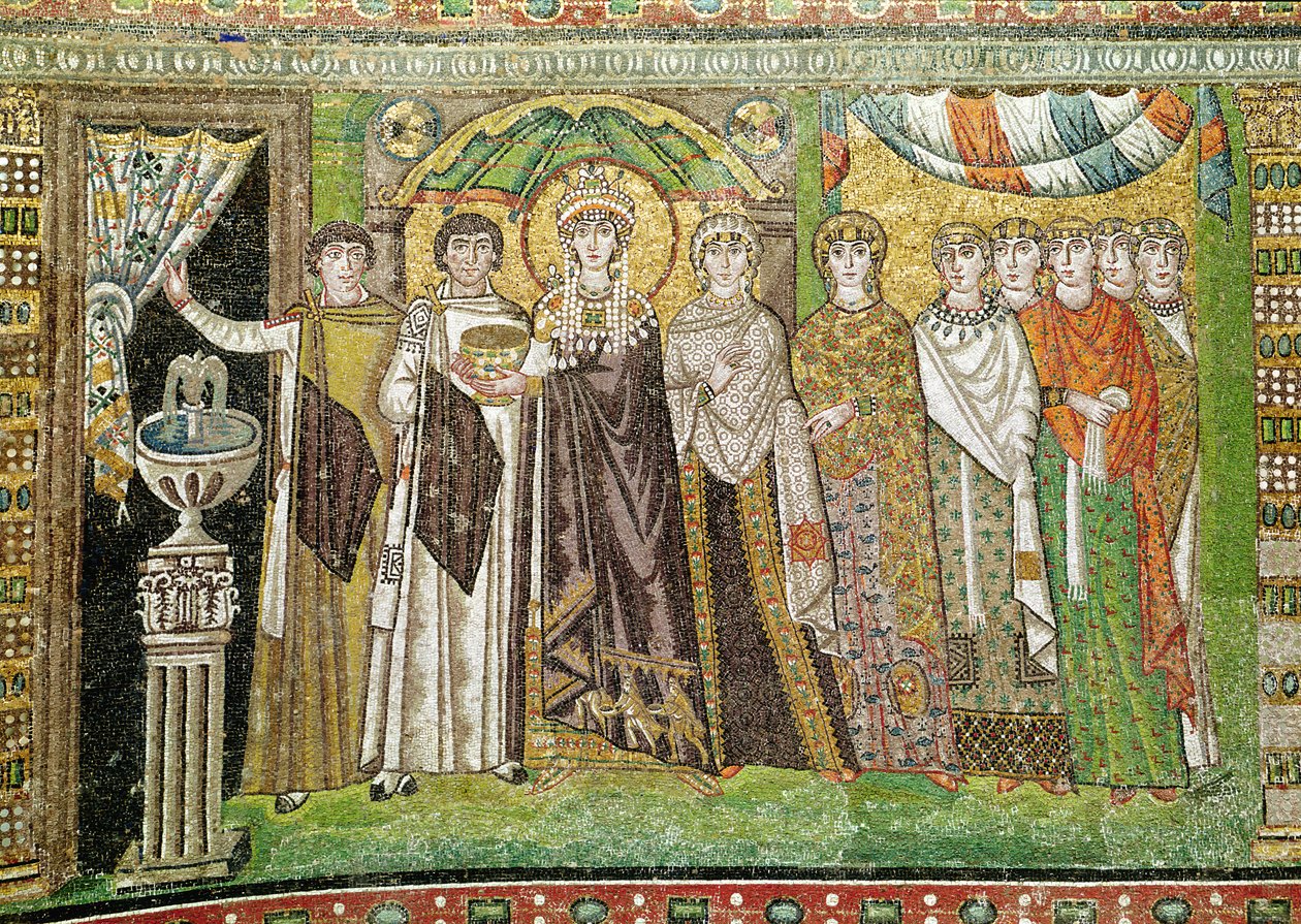 Empress Theodora with Her Court of Two Ministers and Seven Women, c.547 AD by Byzantine School