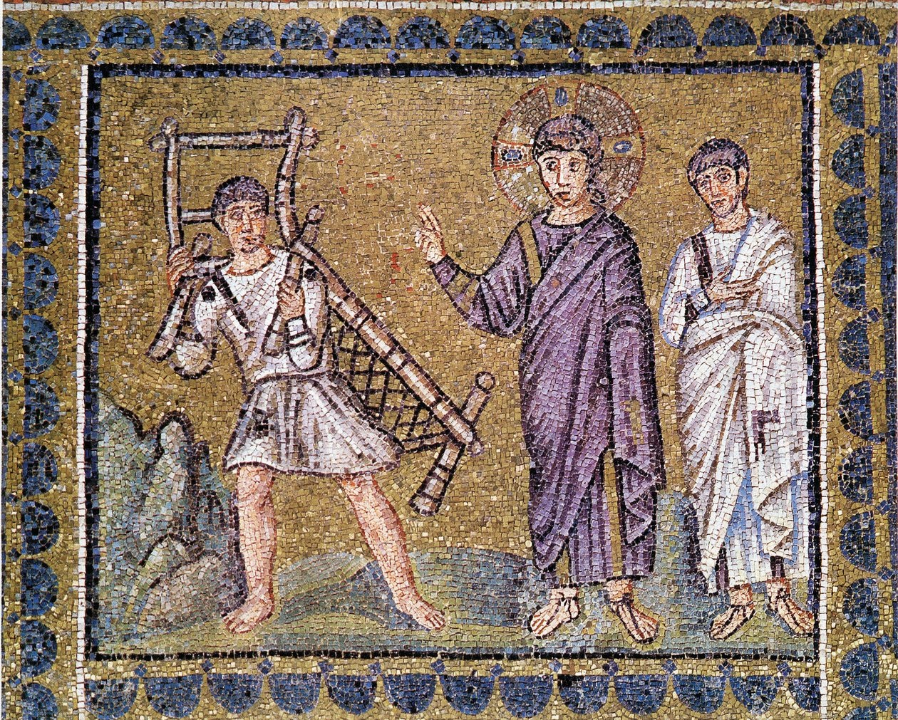 Guerison of the Paralytic, Church of St. Apollinar the Nine of Ravenna, mural mosaic, Italy, 6th century by Byzantine School