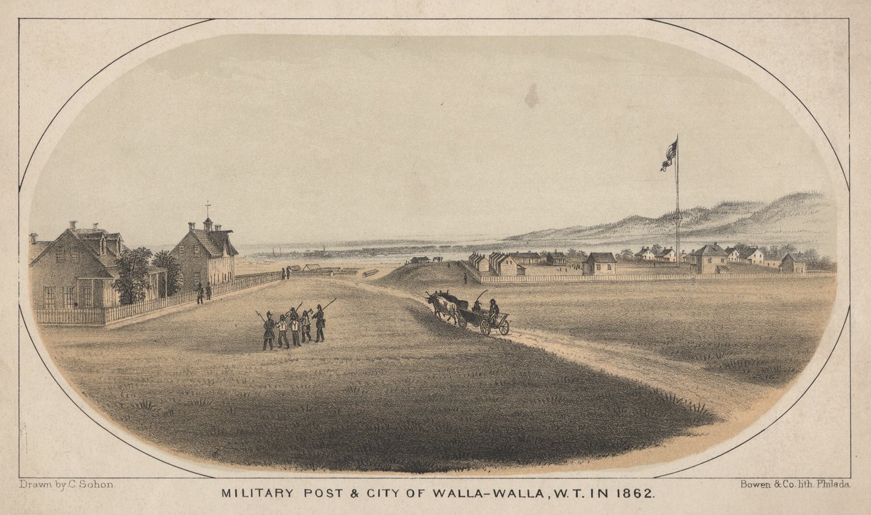 Military Post & City of Walla-Walla, W.T. in 1862, 1863 by C. Sohon