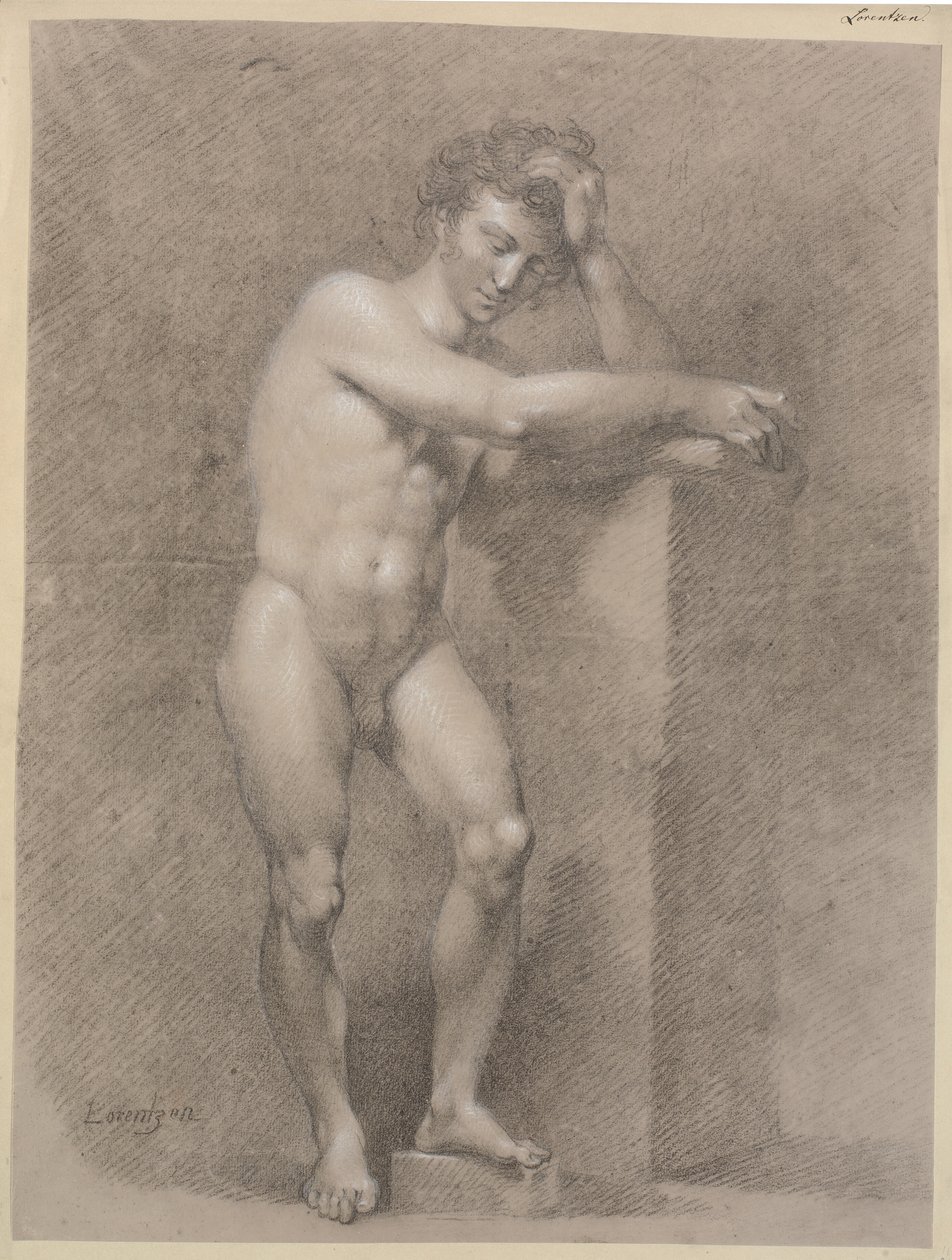 Standing Model Leaning on High Plinth by C.A. Lorentzen