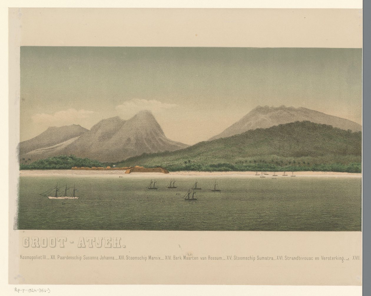 View of the Coast of Great Aceh, with the Fleet of the First Aceh Expedition Offshore by C.A. Whitten
