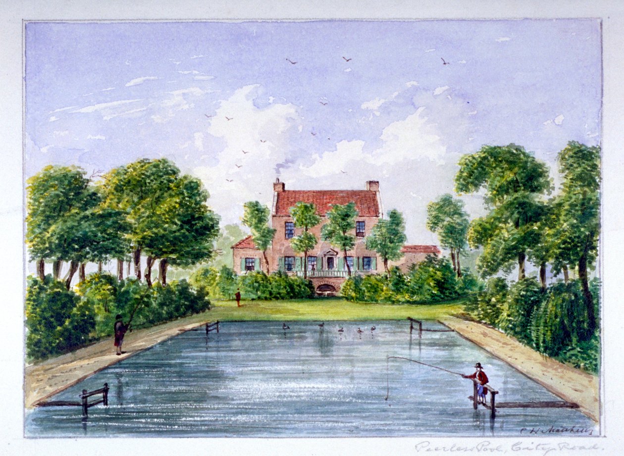 People Fishing in Peerless Pool, City Road, Finsbury, London by CH Matthews