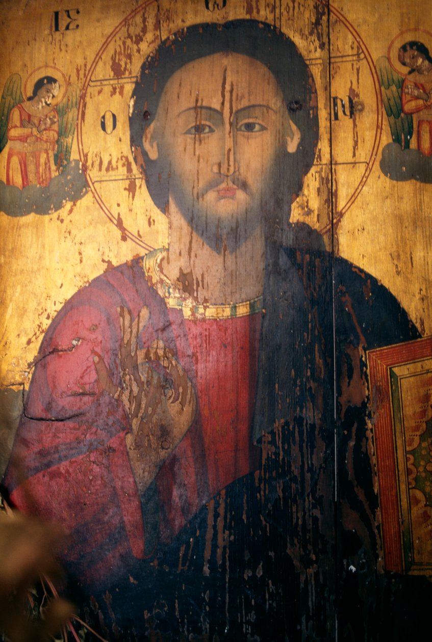 Christ, painted on wood in Agios Antonios church, Kavousi, Crete, Greece by J.B. and Brown J. Rowbotham
