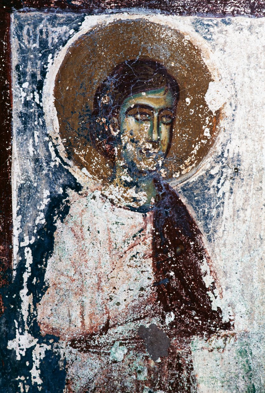 Figure of saint, fresco in church of Taxiarhon, Old Pyli, Kos island, Greece by J.B. and Brown J. Rowbotham