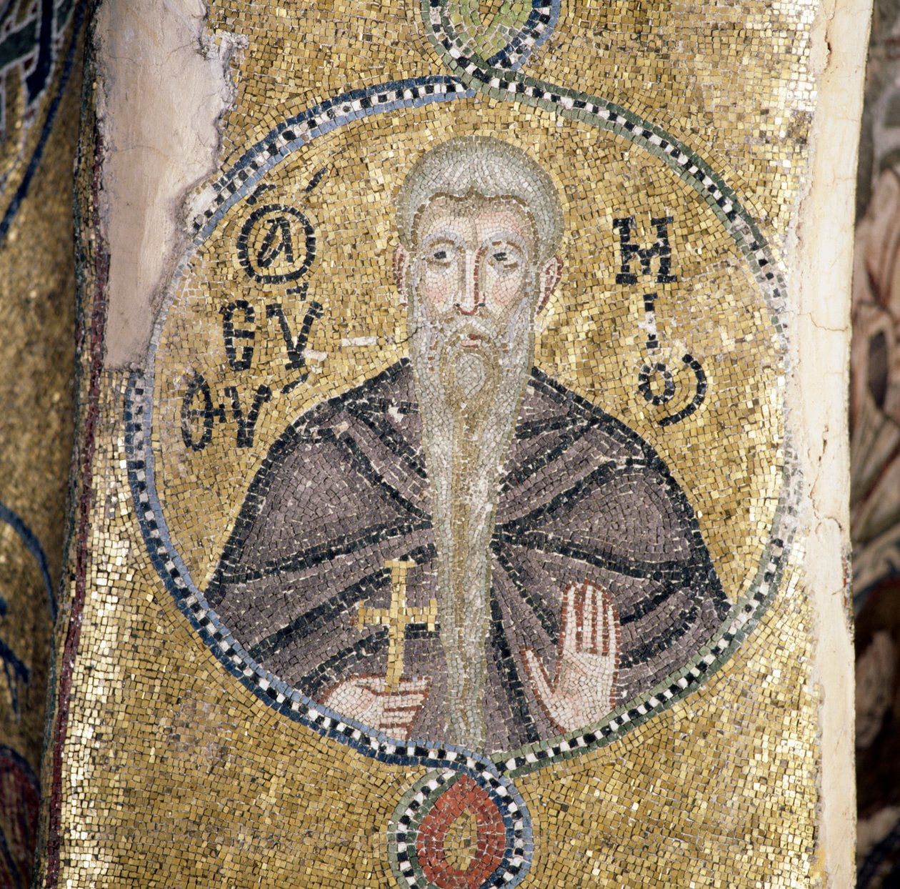 Saint, mosaic in katholikon (main church) of Nea Moni monastery (Unesco World Heritage List) by J.B. and Brown J. Rowbotham