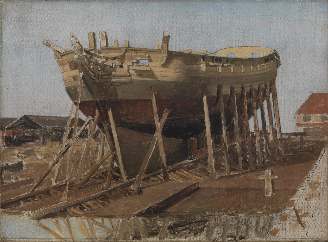 A Corvette on the Stocks, Copenhagen by Christoffer Wilhelm Eckersberg