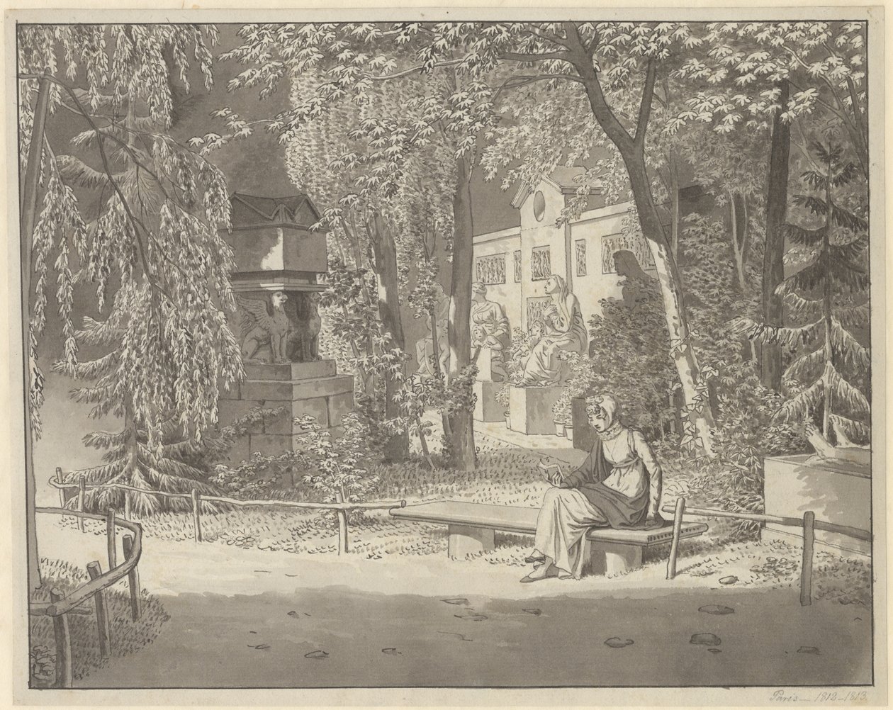 At the Graves of Descartes and Conde in Jardin Elysée des Petits Augustins, Paris by Christoffer Wilhelm Eckersberg