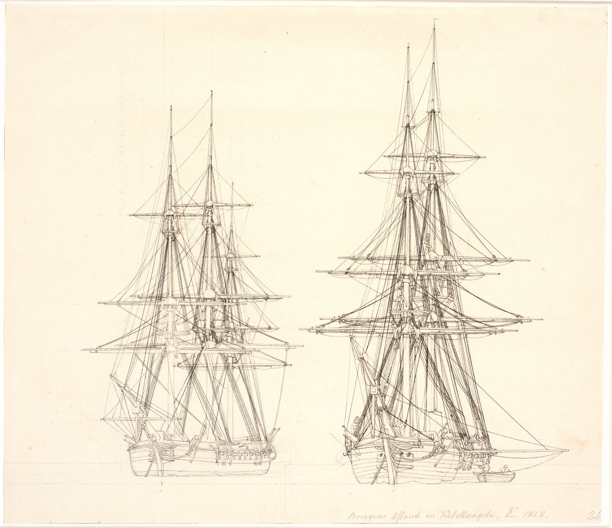 A Corvette and a Brig at Anchor by Christoffer Wilhelm Eckersberg