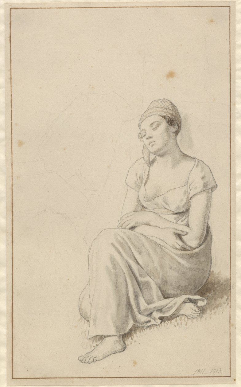 A Woman Leaning Against a Stone Block and Sleeping by Christoffer Wilhelm Eckersberg