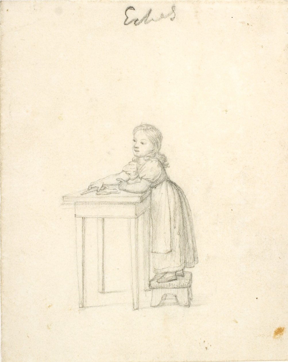 Little Girl Standing on a Stool by a Table by Christoffer Wilhelm Eckersberg