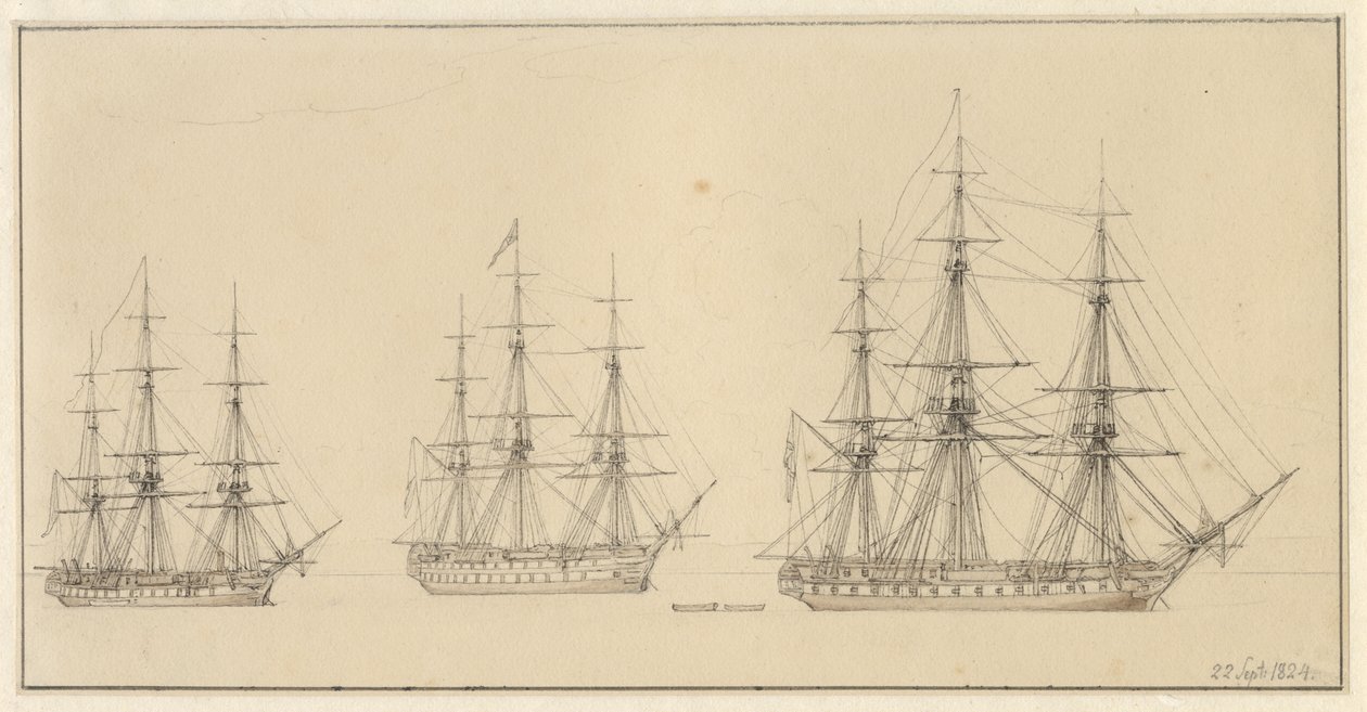 Three Russian Line Ships by Christoffer Wilhelm Eckersberg