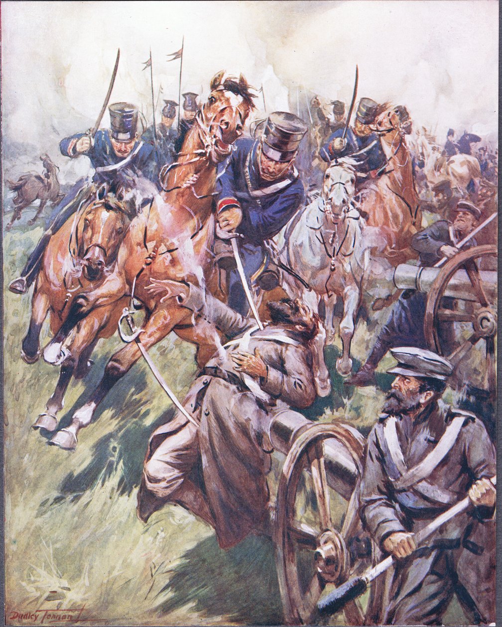 Cossack and Russian reeled from the sabre stroke, illustration from 