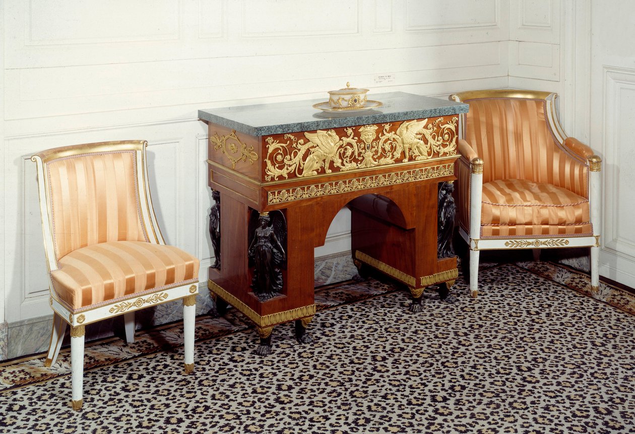 Furniture Premier Empire: the office of Empress Josephine de Beauharnais realized by the brothers Jacob after the drawings of Charles Percier and Pierre Fontaine. 1800 Versailles, Grand Trianon by C. and Fontaine P. Percier