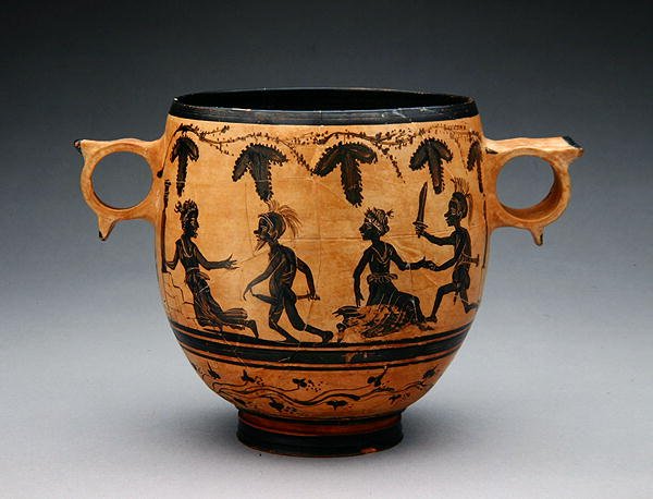 Skyphos with Parody Scenes, c.430-410 BC by Cabirian