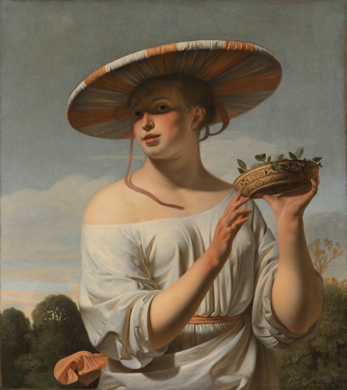 Girl in a Large Hat by Cesar Boetius van Everdingen