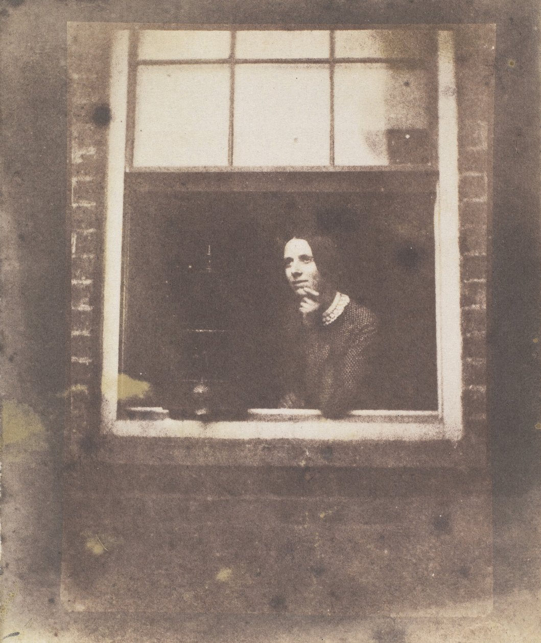 Lady in Open Window with Bird Cage, Late 1840s by Calvert Jones
