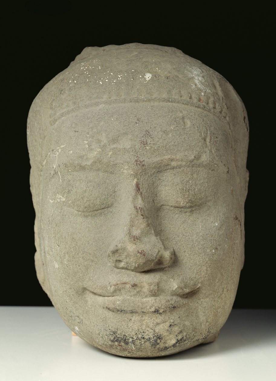 Buddha head with closed eyes, Angkor by Cambodian School