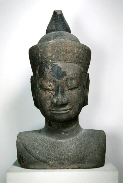 Decorated Bust of Buddha; 15th-16th Century by Cambodian School