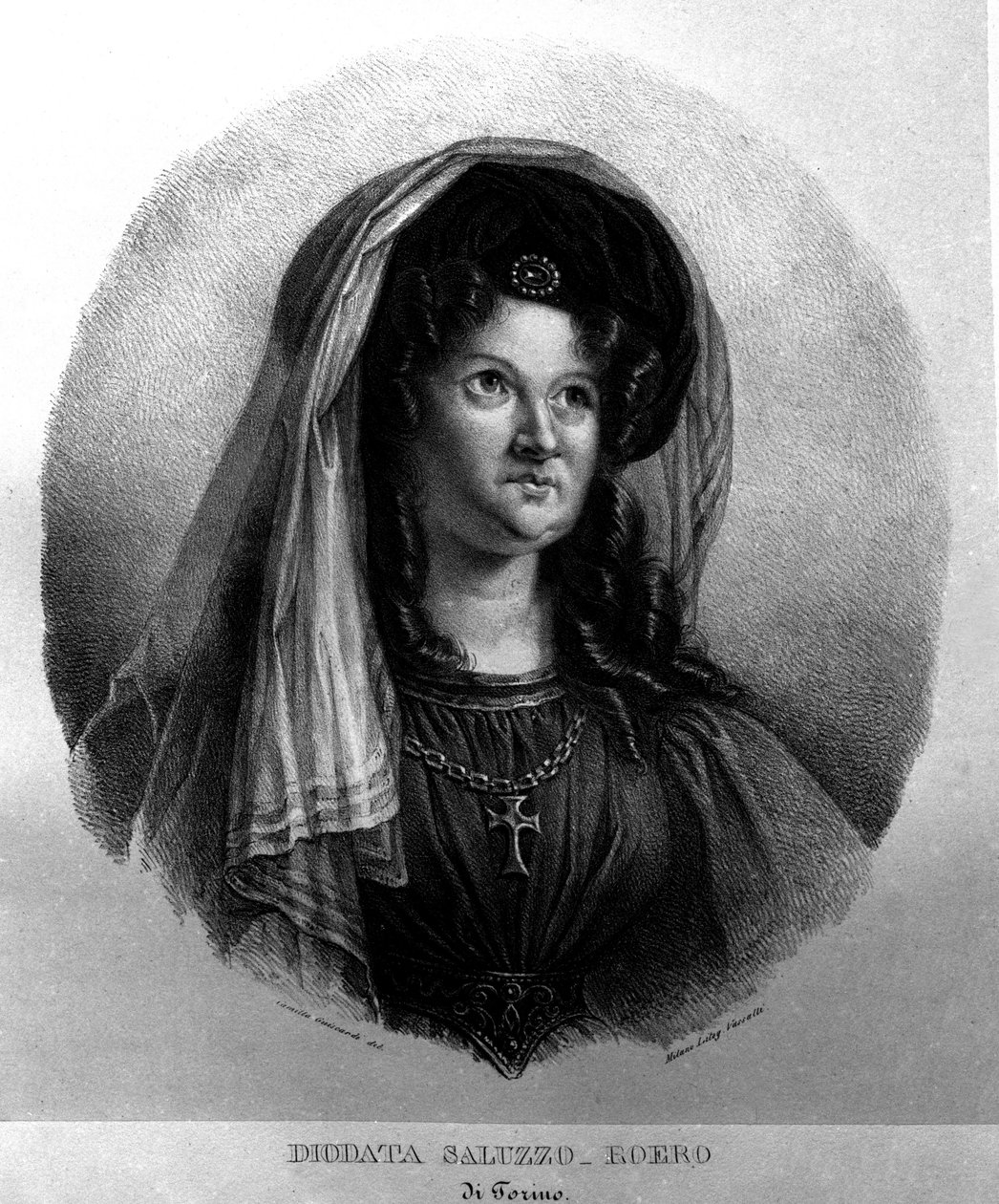 Portrait of the poet Diodata Saluzzo-Roero (1775-1840). Lithograph by Camilla Guiscardi by Camilla Guiscardi