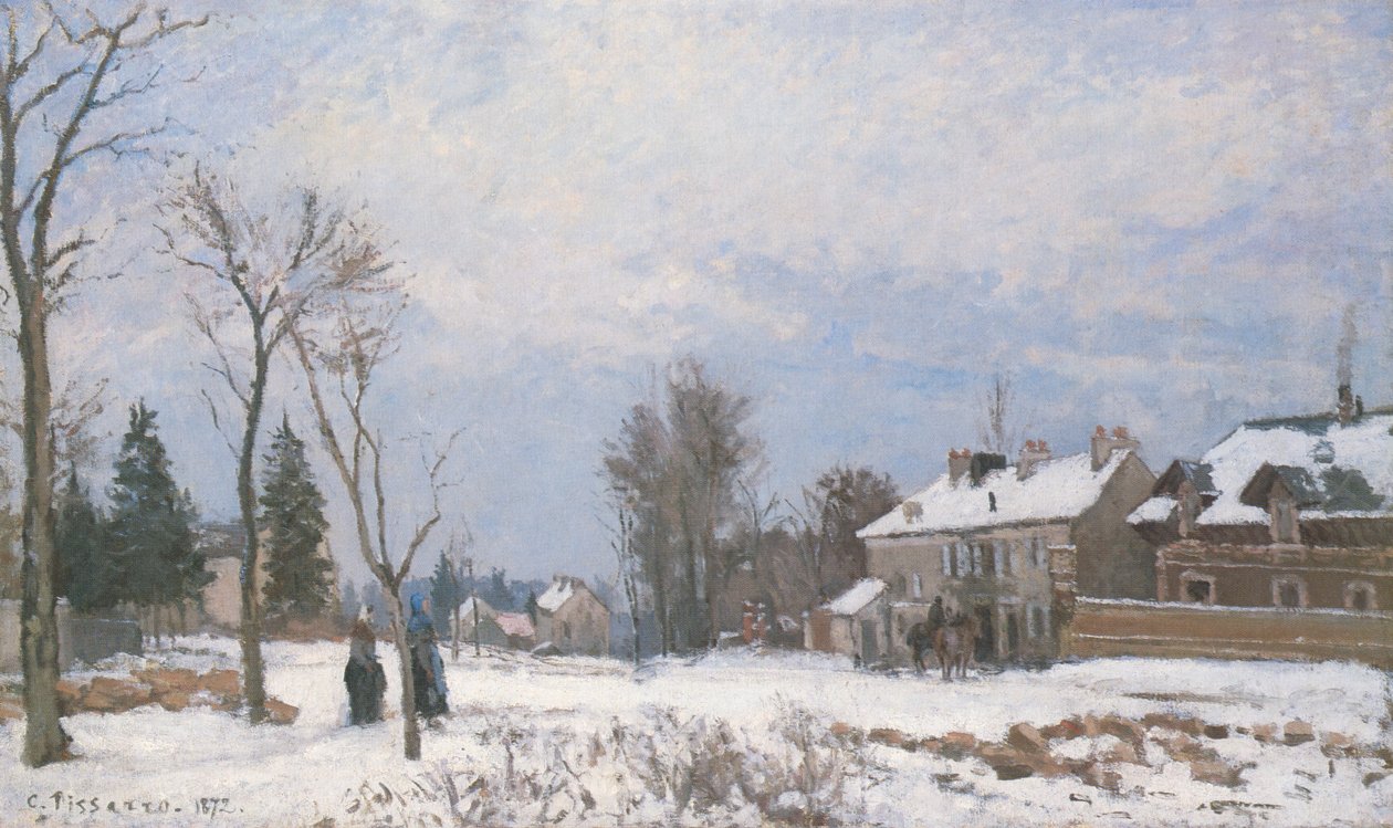 The Road to Versailles at Saint-Germain, Louveciennes, Snow Effect by Camille Jacob Pissarro