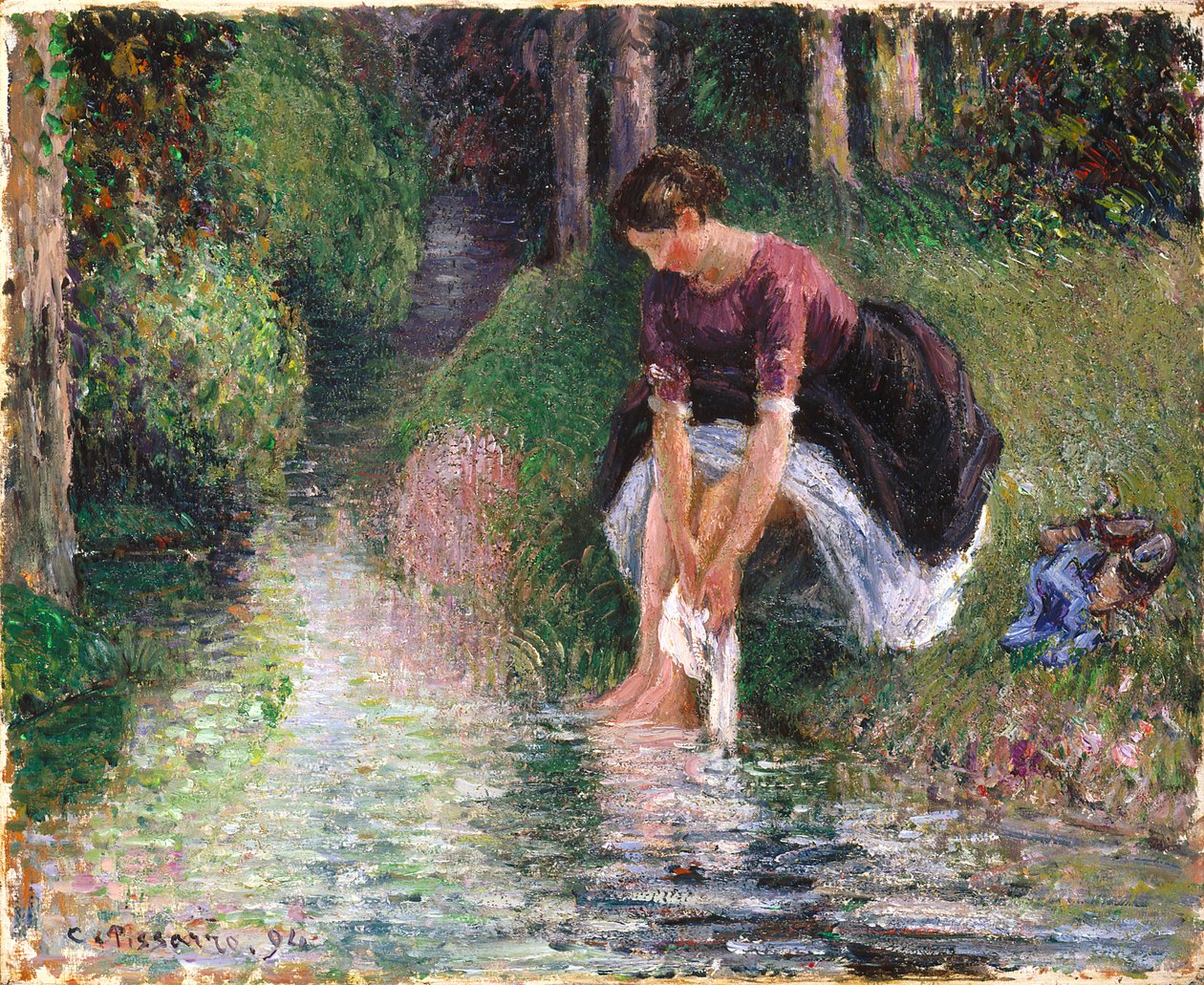Woman Washing Her Feet in a Brook by Camille Jacob Pissarro