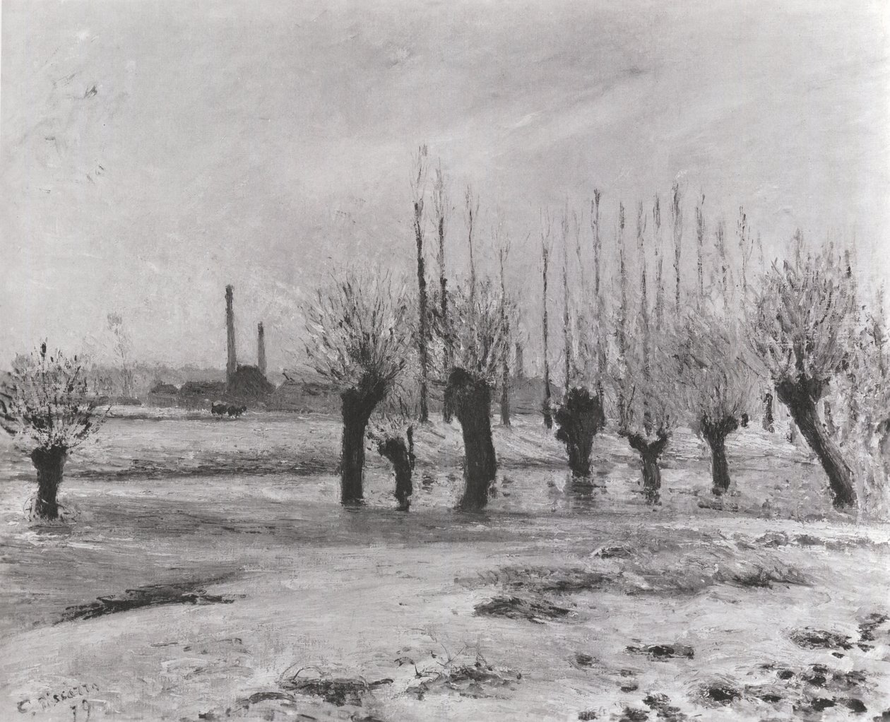 Banks of the Oise at Pontoise, Effect of Snow by Camille Jacob Pissarro