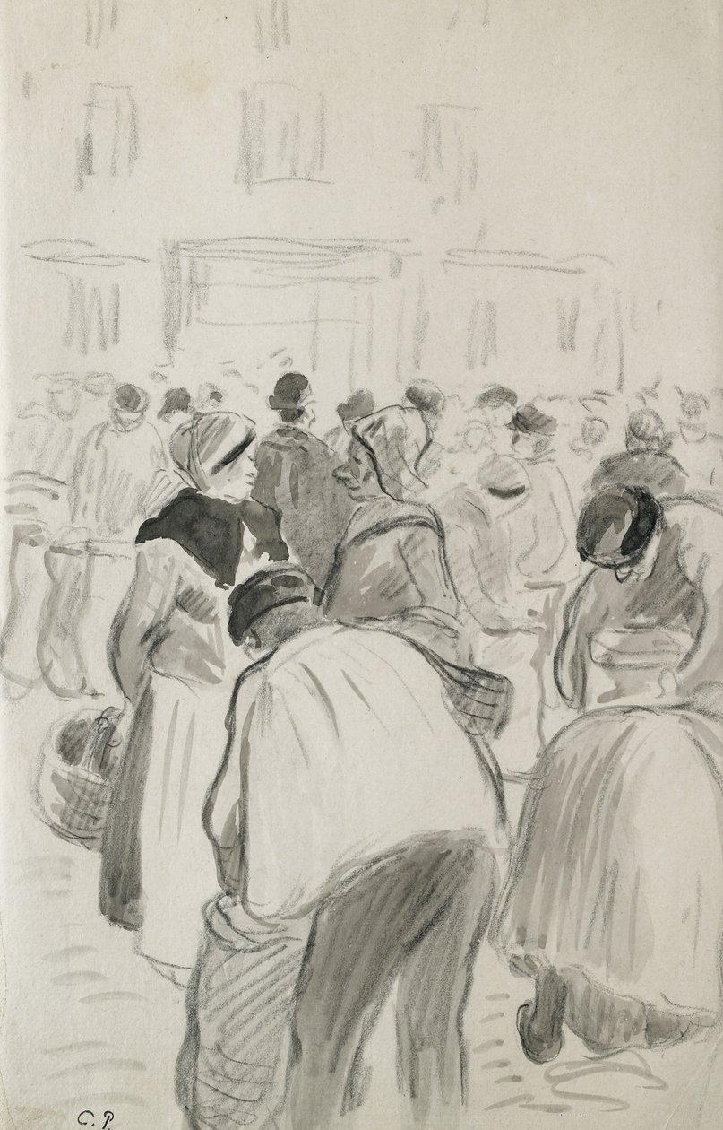 Compositional study of the market at Pontoise, 1881 by Camille Jacob Pissarro