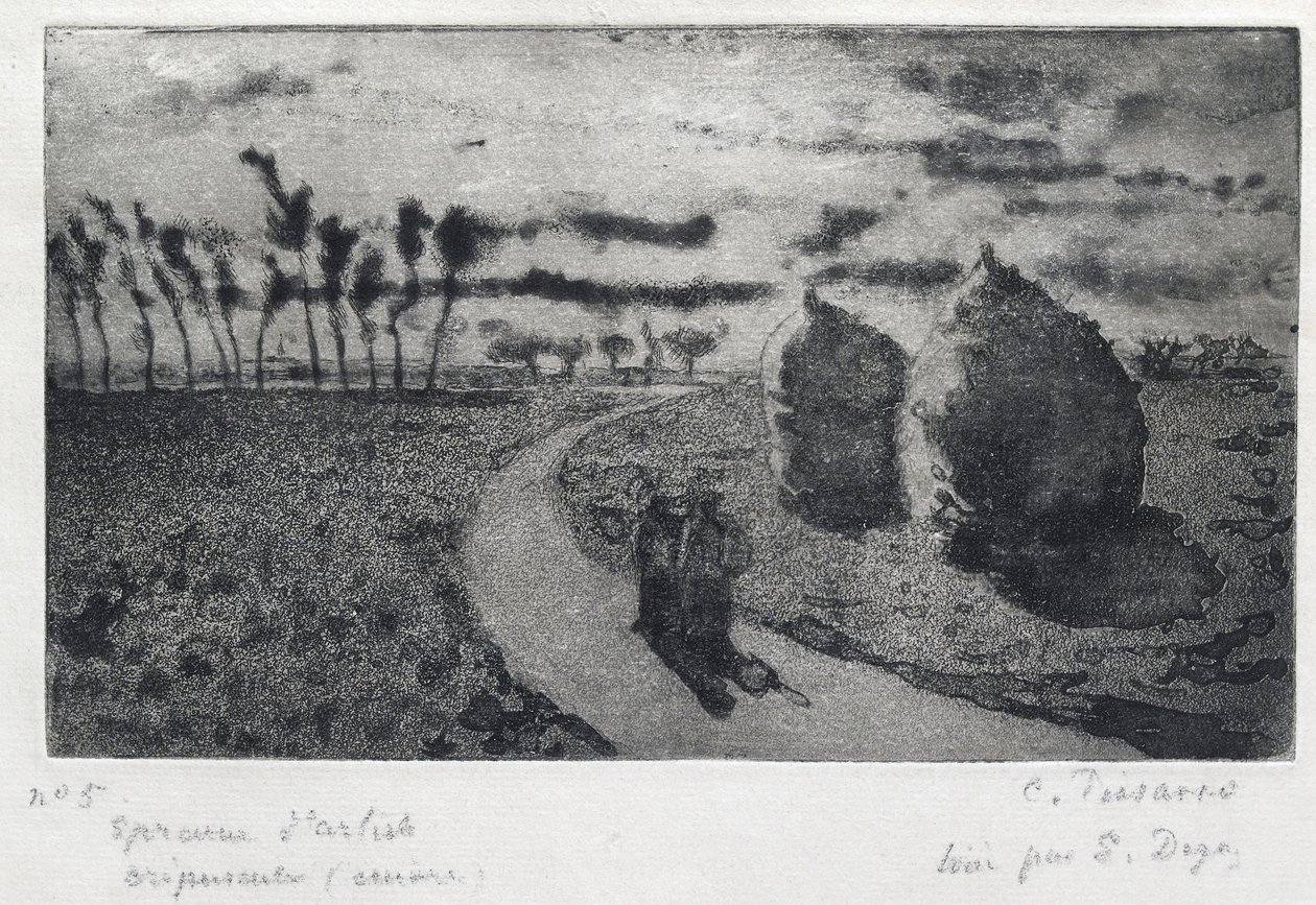 Twilight (with Haystacks), 1879 by Camille Jacob Pissarro
