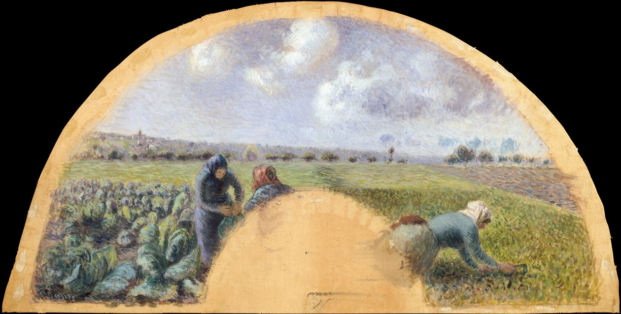 Fan Mount: The Cabbage Gatherers, c.1878-79 by Camille Jacob Pissarro