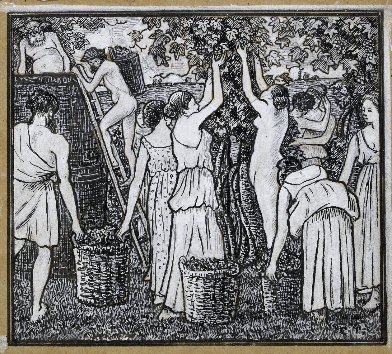 Grape harvest, compositional study for an illustration to 