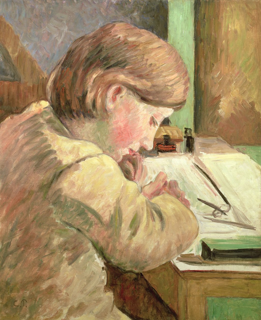 Paul Writing, c.1894 by Camille Jacob Pissarro
