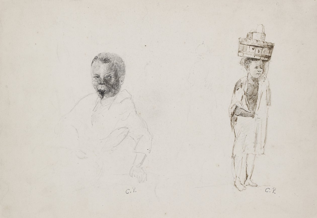 Studies of Two Young Boys with faint indications of a female figure by Camille Jacob Pissarro