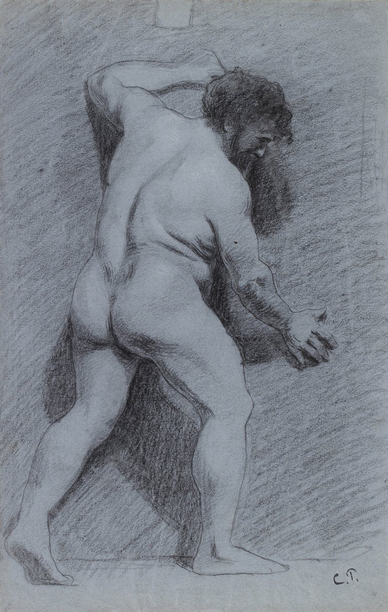 Study of a Male Nude Posed Against a Wall, Seen in Profile, Facing Right by Camille Jacob Pissarro