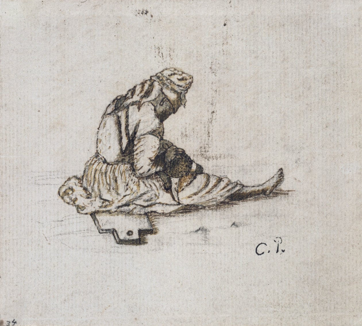 Study of a seated female figure, sewing by Camille Jacob Pissarro