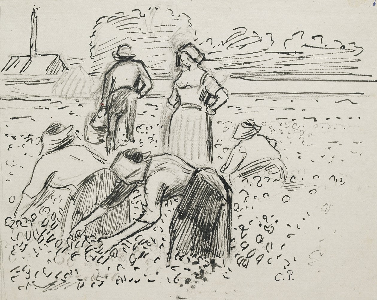 Study of five peasant figures working in a field, 1887 by Camille Jacob Pissarro