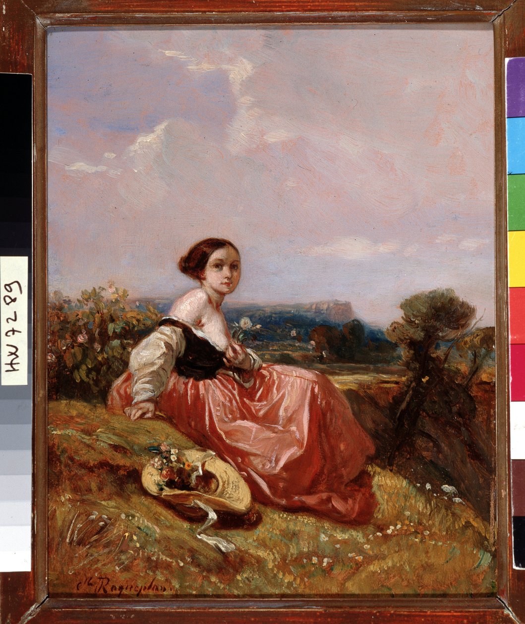 Young Girl in the Hat in Front of the Sainte Mountain Victoire by Camille Joseph Etienne Roqueplan