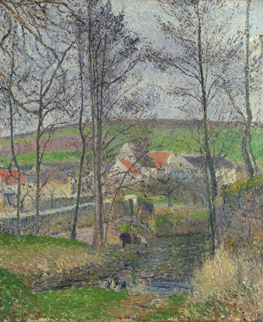 The Banks of the Viosne at Osny in Grey Weather, Winter by Camille Jacob Pissarro