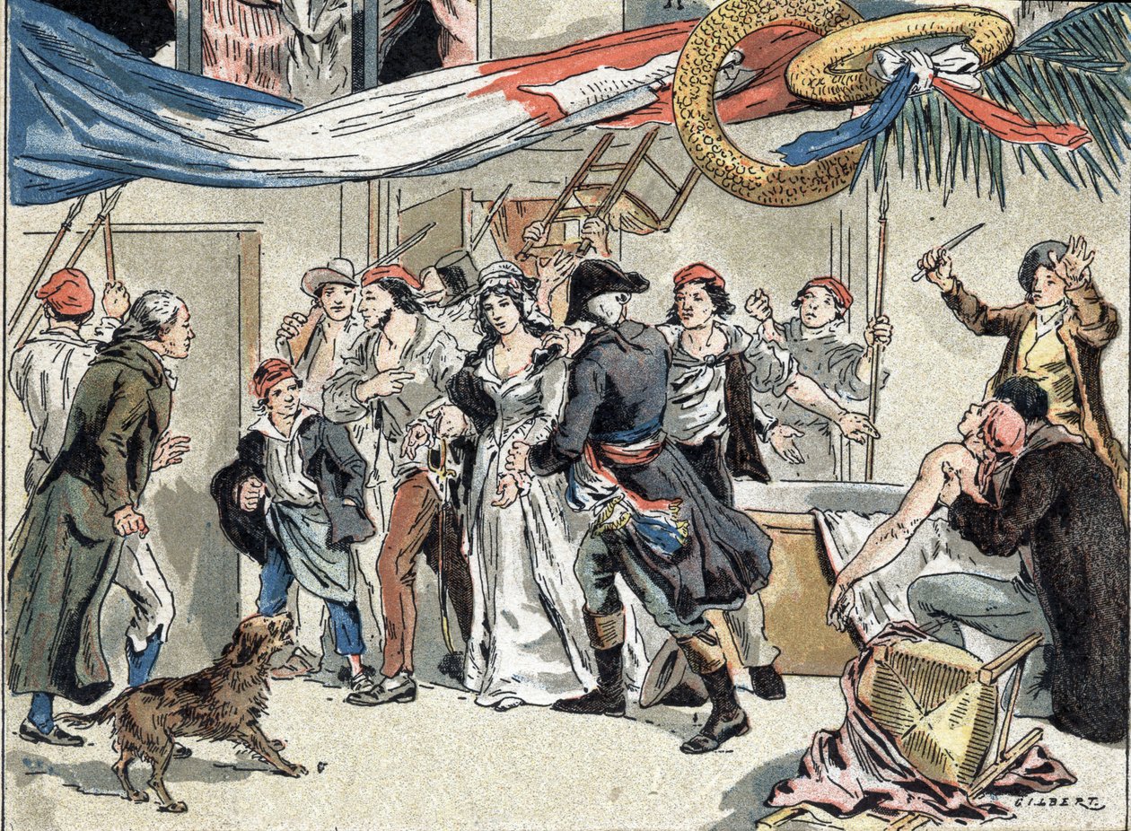 The arrest of Charlotte Corday after the murder of Jean Paul Marat in 1793, Illustration by Camille Gilbert from 1890 by Camille Gilbert