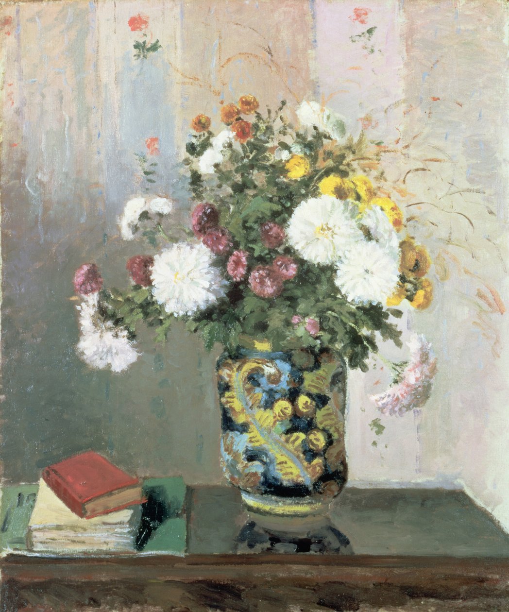 Bouquet of Flowers, Chrysanthemums in a Chinese Vase by Camille Jacob Pissarro