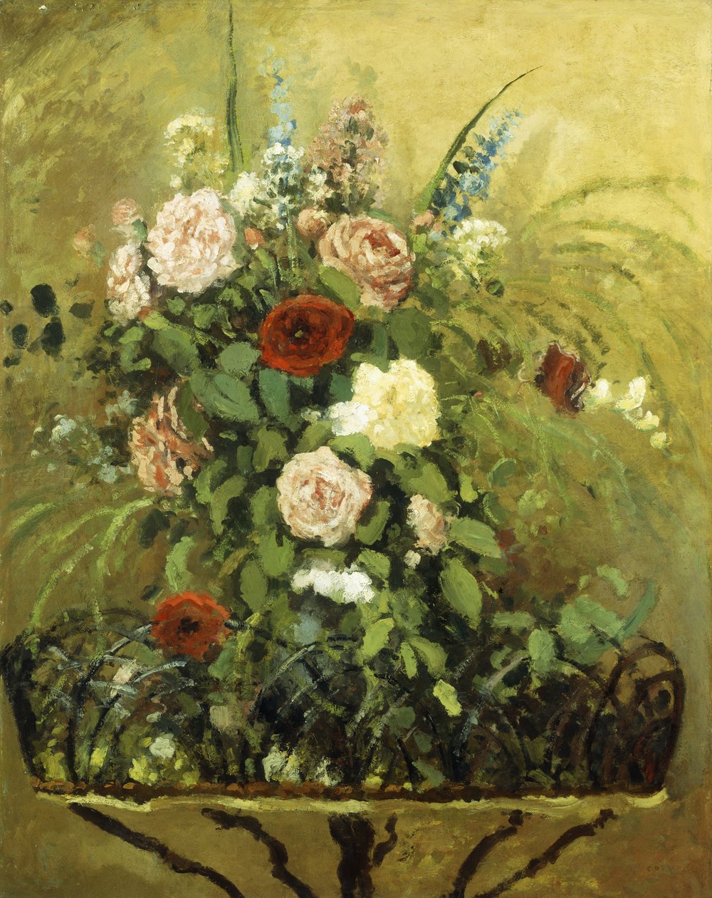 Bouquet of Flowers with a Rustic Wooden Jardiniere by Camille Jacob Pissarro