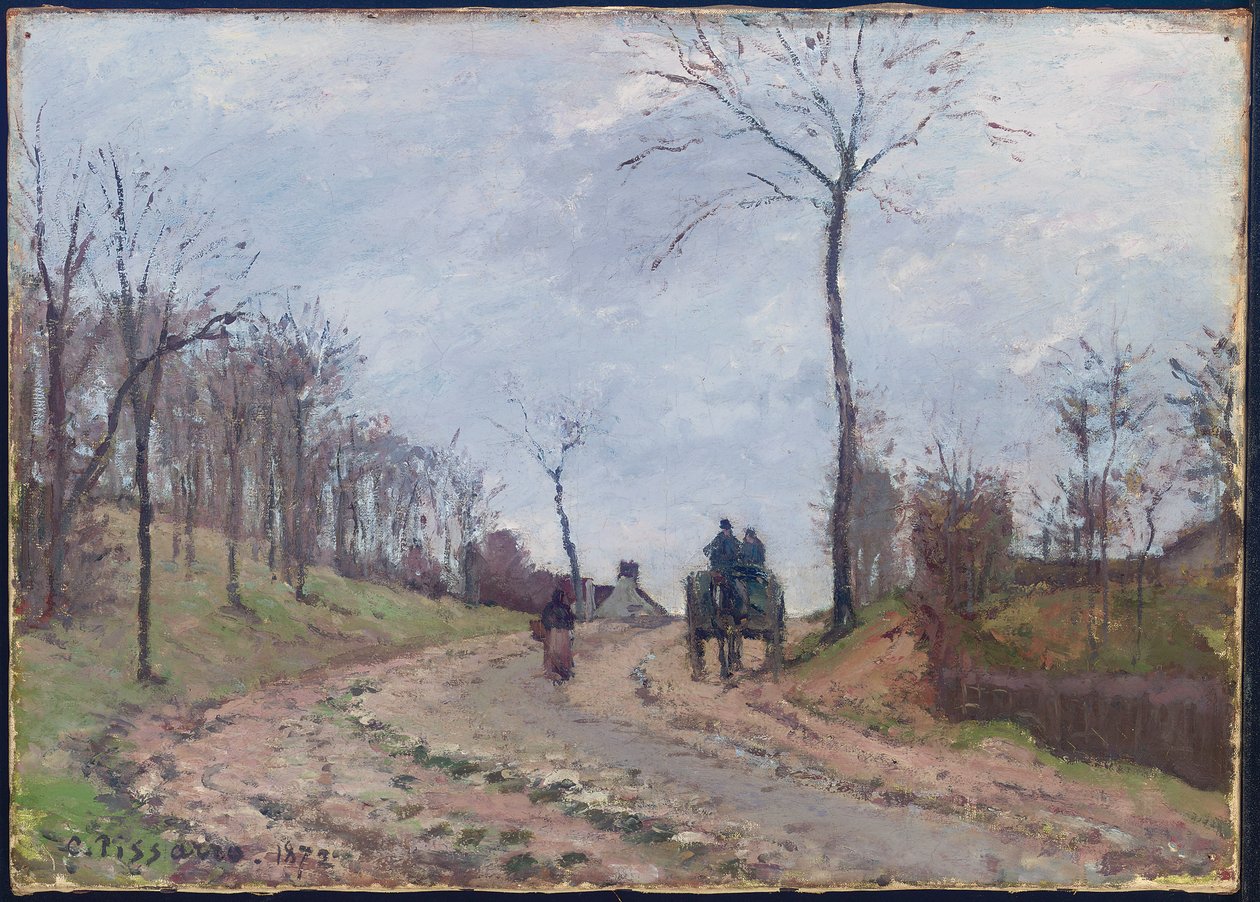 Carriage on a Country Road, Winter, Outskirts of Louveciennes by Camille Jacob Pissarro