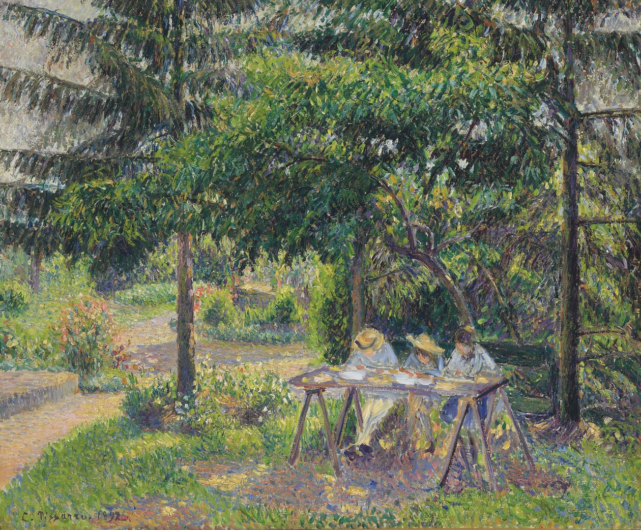 Children seated in the garden at Eragny, 1892 by Camille Jacob Pissarro