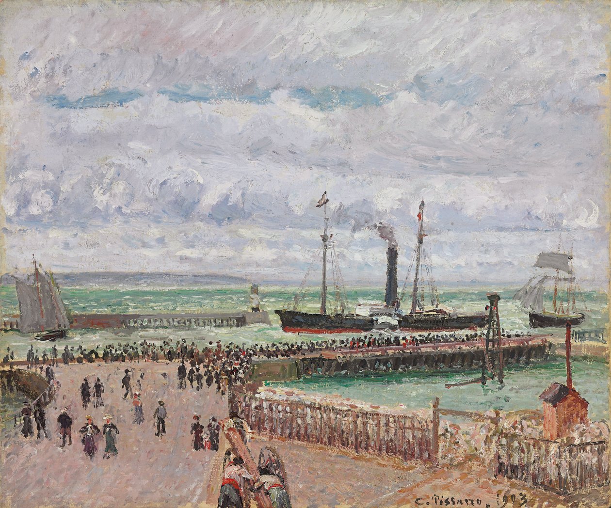 Entrance to the Port of Le Havre and the West Breakwaters, Luminous Grey Weather, 1903 by Camille Jacob Pissarro