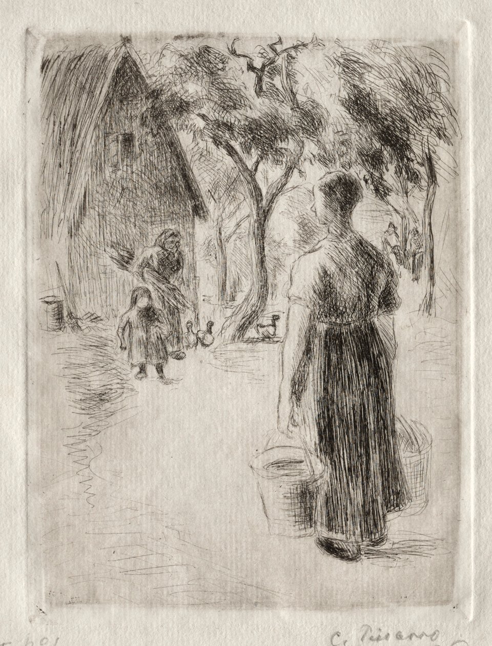 Peasant Woman Carrying Buckets by Camille Jacob Pissarro