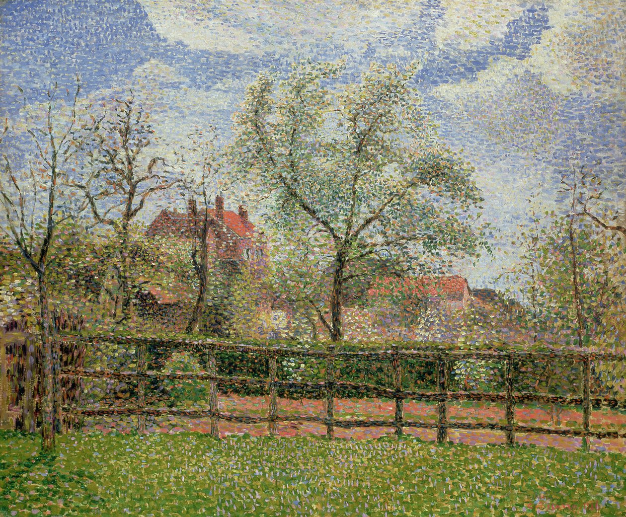 Pear Trees and Flowers at Eragny, Morning, 1886 by Camille Jacob Pissarro
