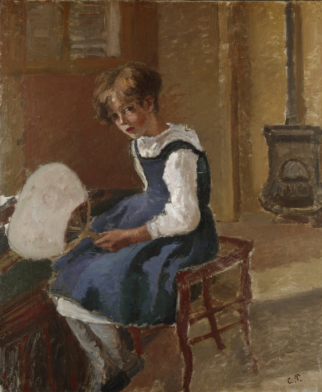 Portrait of Jeanne Holding a Fan by Camille Jacob Pissarro